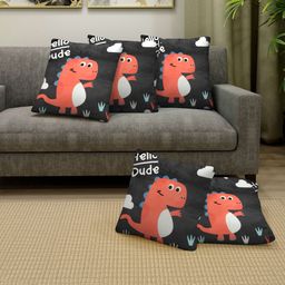 FABINALIV Set of 5 Dino Print Cotton Blend Square Cushion Covers - Black-picture-26