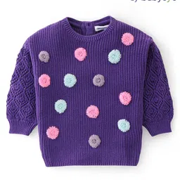 Babyoye Eco Conscious 100% Cotton Full Sleeves Sweater with Applique - Purple-image-55