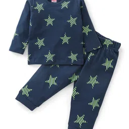 Babyhug Cotton Knit Full Sleeves Star Printed Night Suit - Navy Blue-picture-18