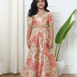 READIPRINT Half Sleeves Floral Printed & Gota Lace Embellished Choli With Coordinating  Lehenga - Beige-picture-40