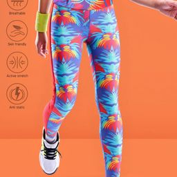 Pine Active Full Length Super Stretch Leggings Tropical Print - Red-picture-19