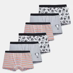 Plan B Cotton Elastane Pack Of 6 Striped & Stars Printed Trunks - Orange & Grey-picture-23