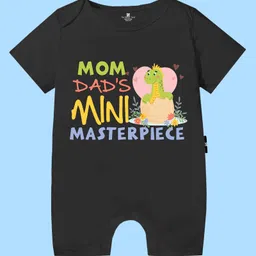 The Peppy Tend 100% Cotton Family Theme Half Sleeves Mom Dads Mini Masterpiece Text Printed Romper - Black-picture-13