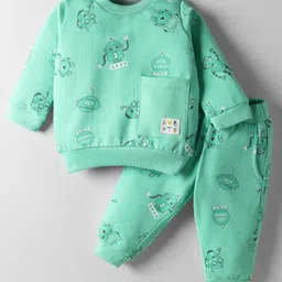 Zero Interlock Knit Full Sleeves Co-Ord Night Suit with Space Ship Print - Light Green-picture-31