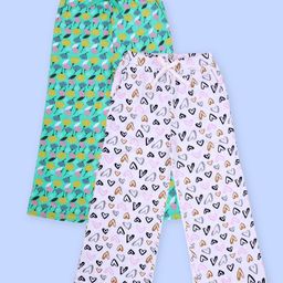 Kiddopanti Cotton Knit Pack Of 2 Floral & Hearts Printed Pajamas - Light Pink & Aqua Green-picture-23