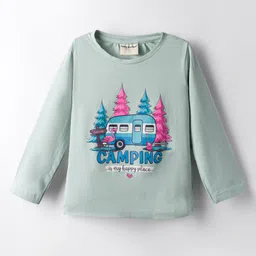 Lazy Bones Sinker Knit Full Sleeves T-Shirt With Vehicle & Camping Text Print - Mint-picture-11