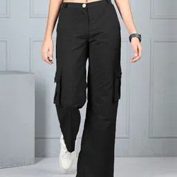 Cutiekins Woven Solid Wide Legged Cargo Pants - Black-image-81