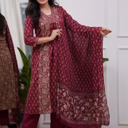 Anni Designer Women Ethnic Motifs Printed Panelled Kurta with Trousers & With Dupatta-image-9