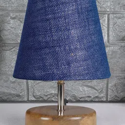 Devansh Blue Jute Round Natural Wood Table Lamp image 2
