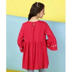 ISHTI Rayon Three Fourth Bell Sleeves Floral Embroidered Top - Maroon image 3