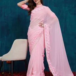 RAJGRANTH Embroidered Embellished Pure Georgette Saree-image-42
