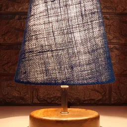 Devansh Blue Jute Round Natural Wood Table Lamp image 3