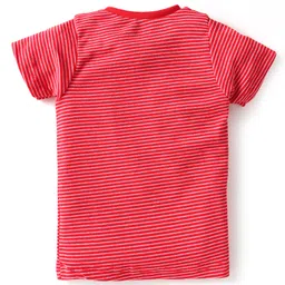 Kidi Wav Half Sleeves Striped Tee & Coordinating Pant Set - Red image 3