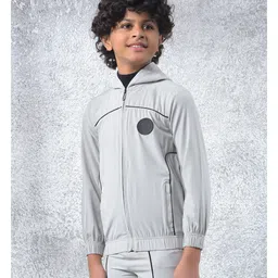 CRIMSOUNE CLUB Woven Full Sleeves Solid Light Winter Hooded Sweatjacket - Grey image 4