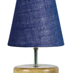Devansh Blue Jute Round Natural Wood Table Lamp image 4