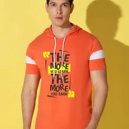 WOOSTRO Men Typography Printed Hooded Slim Fit T-shirt image 1