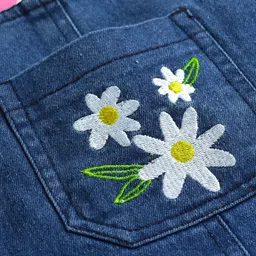 Babyhug Cotton Woven Half Sleeves Floral Printed Frock With Inner Tee - Navy Blue image 5