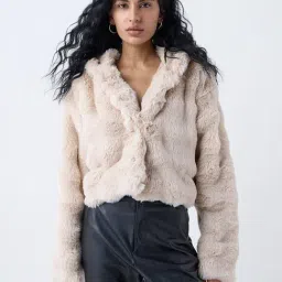 Nuon by Westside Beige Hooded Fur Jacket-image-77