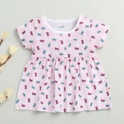 Bumzee Girls Pink Cap Sleeves Cotton Knee Length Frock-image-59