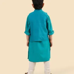 Fabindia Teal Viscose Blend Kurta Set image 2