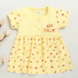 Bumzee Girls Yellow Cap Sleeves Cotton Knee Length Frock-picture-38