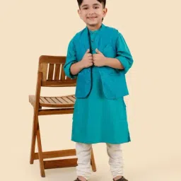 Fabindia Teal Viscose Blend Kurta Set image 5