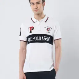 U.S. Polo Assn. White Cotton Slim Fit Printed Polo T-Shirt-picture-46