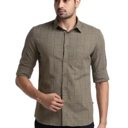 Parx Green Pure Cotton Slim Fit Checks Shirt-image-0