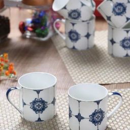 Goodhomes White & Blue Bone China Coffee Mugs (220 ml) - Set of 6-picture-34