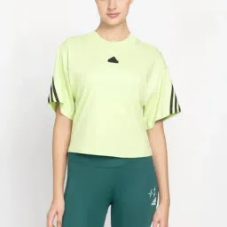ADIDAS Green Cotton Striped Sports T-Shirt-image-0