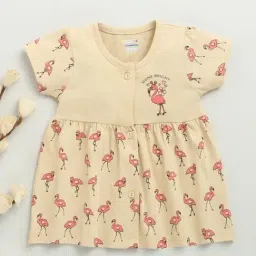 Bumzee Girls Beige Cap Sleeves Cotton Knee Length Frock-picture-29