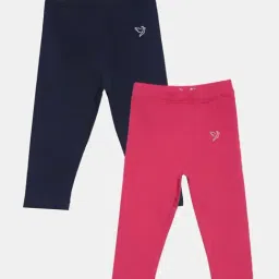 TWIN BIRDS Kids Navy & Pink Cotton Regular Fit Leggings (Pack of 2)-image-77