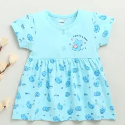 Bumzee Girls Blue Cap Sleeves Cotton Knee Length Frock-image-27