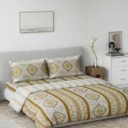 DDecor Yellow Cotton Ethnic Primary Collection King Bedsheet & Quilt with 2 Pillow Covers-picture-46