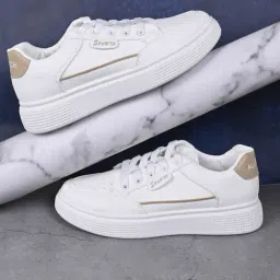 Jove Women's Pearl White & Khaki Sneakers-picture-31