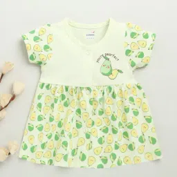 Bumzee Girls Lime Green Green Cap Sleeves Cotton Knee Length Frock-picture-29