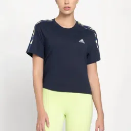 ADIDAS Blue Cotton Striped Sports T-Shirt-picture-41