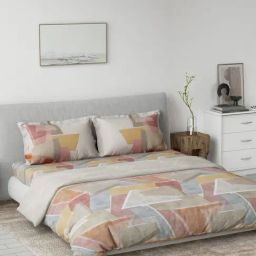DDecor Blue Cotton Geometric Primary Collection King Bedsheet & Quilt with 2 Pillow Covers-picture-13