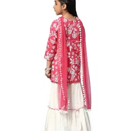 BIBA Girls Berry Pink & White Floral Print Kurta Set image 2