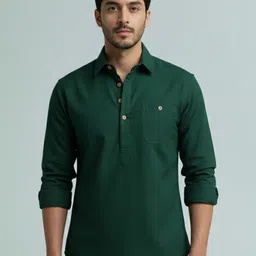 Vida Loca Shirt Collar Roll-Up Sleeves Cotton Straight Kurtas-picture-38