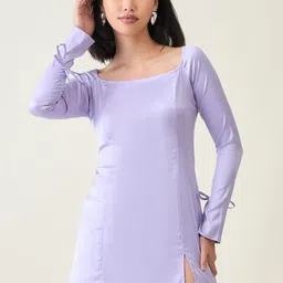 aayu Solid Satin Square Neck A-Line Dress-image-53