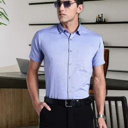 Kuons Avenue Smart Short Sleeves Spread Collar Opaque Cotton Tailored Fit Shirt-image-67