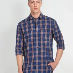 Arrow Sport Cobalt Blue Cotton Slim Fit Checks Shirt-image-26
