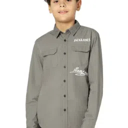 Jack & Jones Junior Charcoal Grey Cotton Printed Full Sleeves Shirt-picture-10
