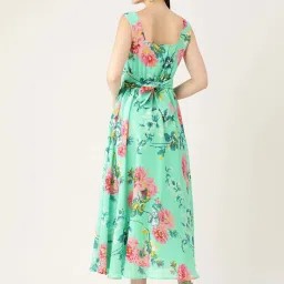 Deewa Sea Green Floral Print A-Line Dress image 2