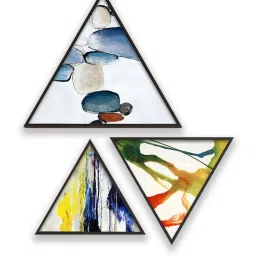Art Street Triangle Canvas Wave Painting Stretched On Wooden Wall Art - Set of 3 image 2