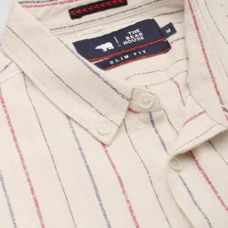 The Bear House Beige Slim Fit Striped Shirt image 4