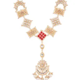 Saraf RS Jewellery Gold AD Studded Pearl Beaded Bridal Matha Patti with Maang Tikka image 2