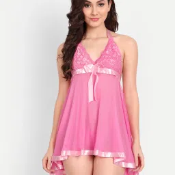 fims FIMS: Fashion is my Style Maroon & Pink Lace Work Babydoll With Thong image 2