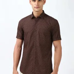 Peter England Brown Cotton Slim Fit Floral Print Shirt-picture-47